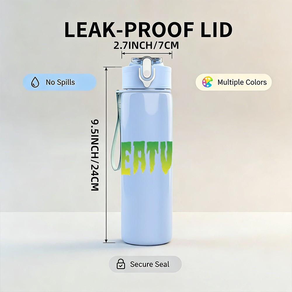 1PC Creature Green Text 750ml sports water bottle leakproof straw lid outdoor office home