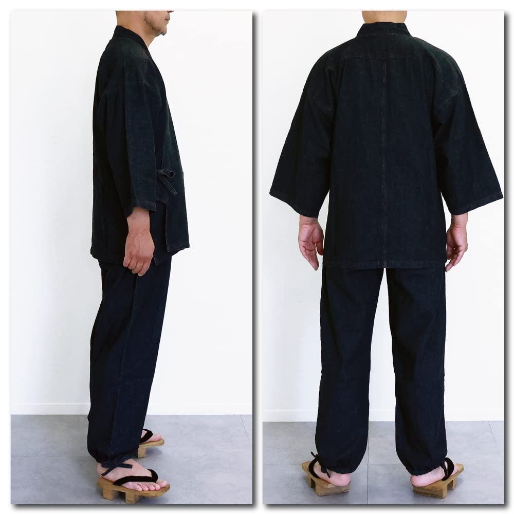 Swing Plus Denim Japanese Samue Samue Верх и низ Комплект комнатная одежда [SWINGPLUS] Мужская M-2L (2л, черный)