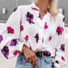 2023 Autumn Loose Flower Print Blouse Women Vintage Casual Long Lantern Shirts For Women Fashion Stand Neck Elegant Tops 28993