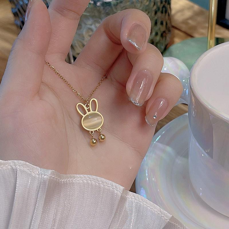 Модное ожерелье с кроличьим камнем и кошачьим глазом — корейский дизайн, титановая сталь, женская цепочка на ключицу Niche