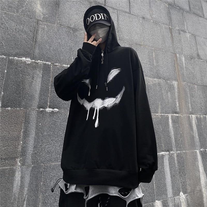 Готическая толстовка большого размера, черная Harajuku, эмо, графический пуловер в готическом стиле, женская осенняя уличная толстовка в стиле гранж, женская
