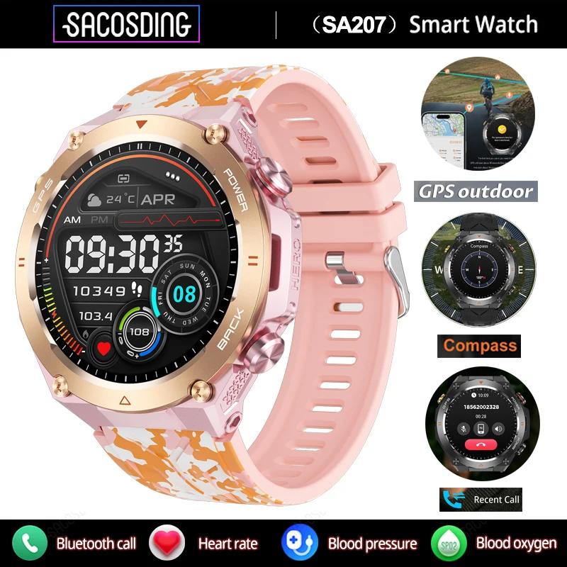 SACOSDING SA207 GPS Sports Smart Watch Compass Flashlight Outdoors 1ATM Waterproof HD Bluetooth Call Voice Assistant Smartwatch