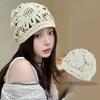 Flowers Beret Cap Hollowed Out Skullies Hat Breathable Knitted Hat for Women