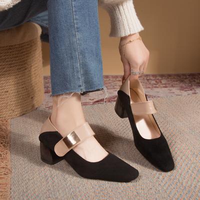 Женские новые туфли на высоком каблуке 2024 года, модные туфли на толстом каблуке для вечеринок, туфли-лодочки с квадратным носком, туфли-лодочки в стиле пэчворк, свадебные туфли Мэри Джейн Zapatos