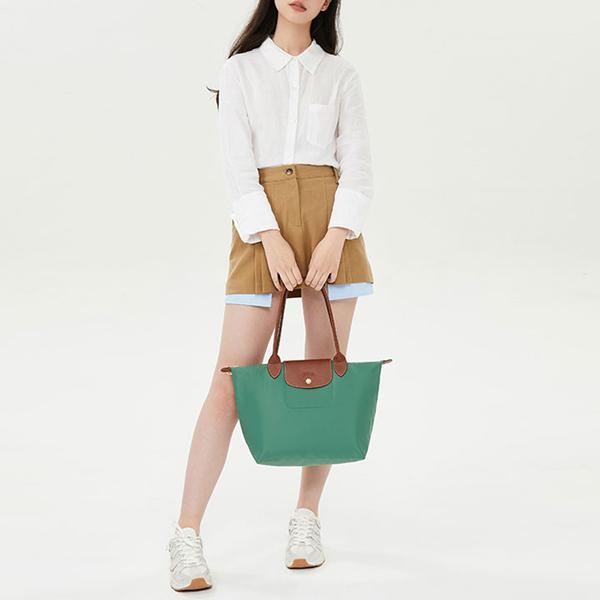 Longchamp Le Pliage Однотонная Сумка-тоут Складная Нейлоновая Холщовая Складная Сумка-пельмень Сумка для покупок На плечо Средняя Женская tote Шафранно-зеленая 2605089P84