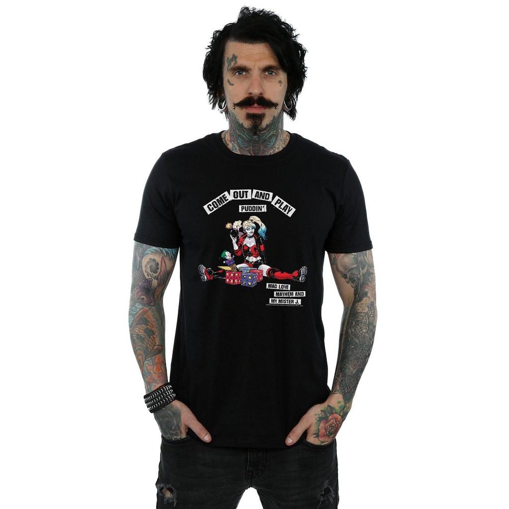DC Comics Mens Harley Quinn Come Out And Play T-Shirt