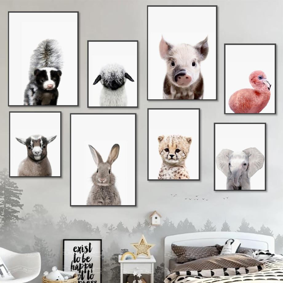 Nordic Animal Art Decoration Painting Elephant Rabbit Pig Oil Painting Poster Kindergarten Children's Room Wall Decoration