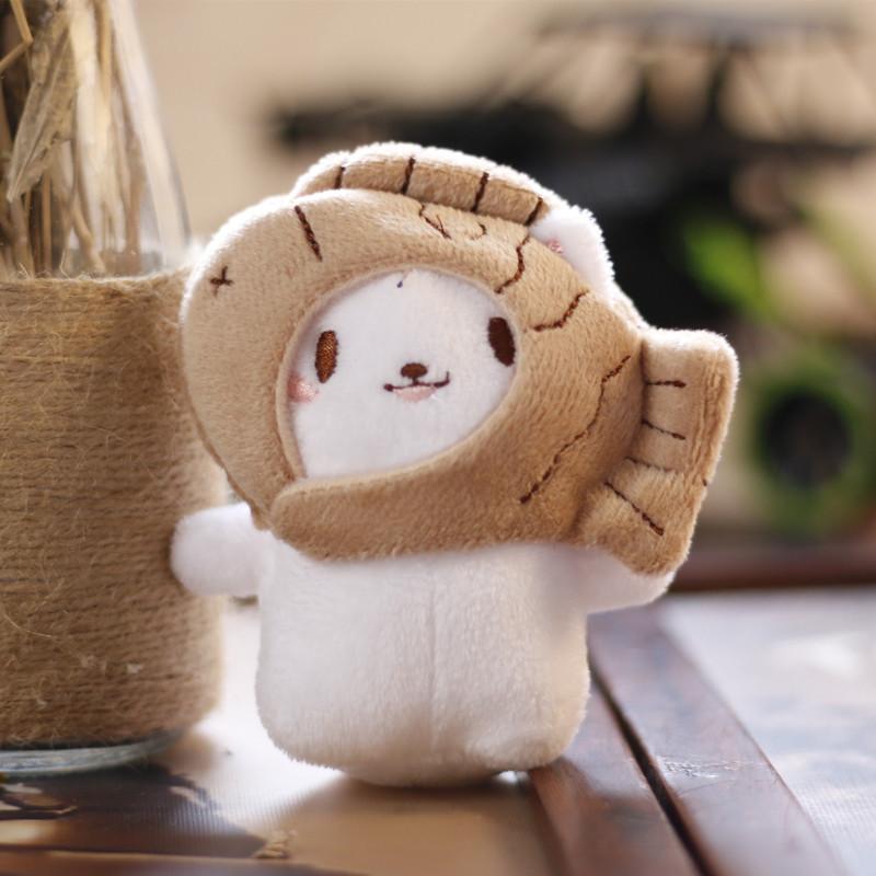 Adorable Plush Cat Toy With Cute Taiyaki Headgear Keychain Charm For Bags 12cm