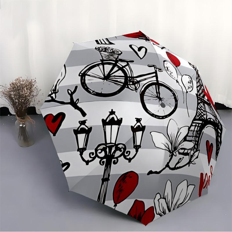 1pc Paris, Bicycle Auto-Fold Umbrella with One-Touch Open/Close - 8 Reinforced Ribs for Windproof Stability, yy251118186