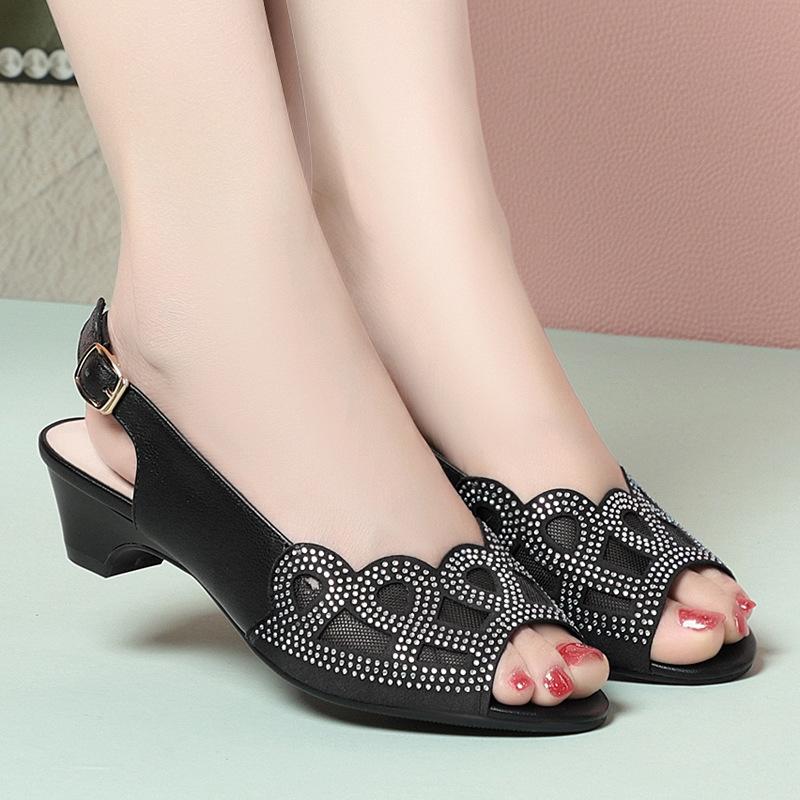 Модные женские сандалии AIYUQI Лето 2025 Новые туфли на среднем каблуке из сетки Женские Большого размера Формальные Дышащие сандалии Женские