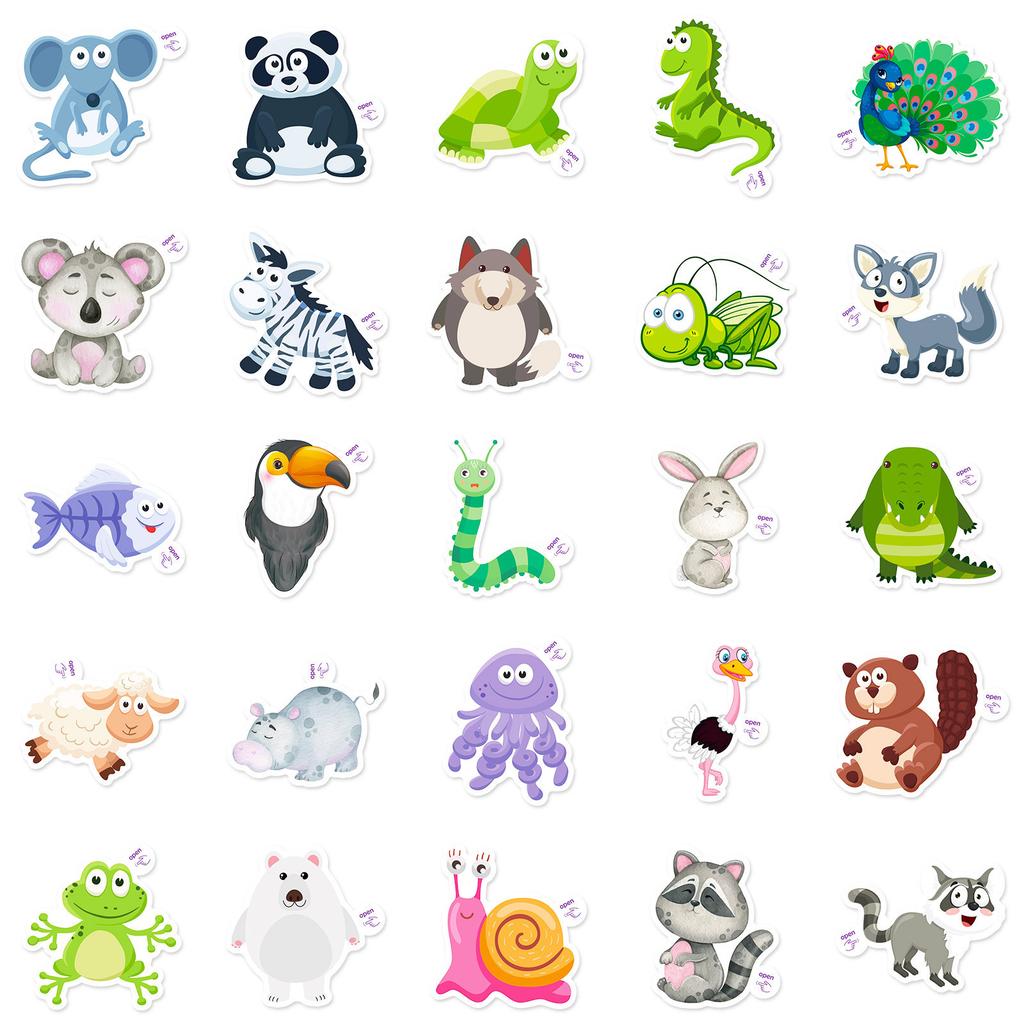 100 Children's Cute Little Animals Graffiti Stickers Easy To Tear with Small Handle Cartoon DIY Baby Stickers