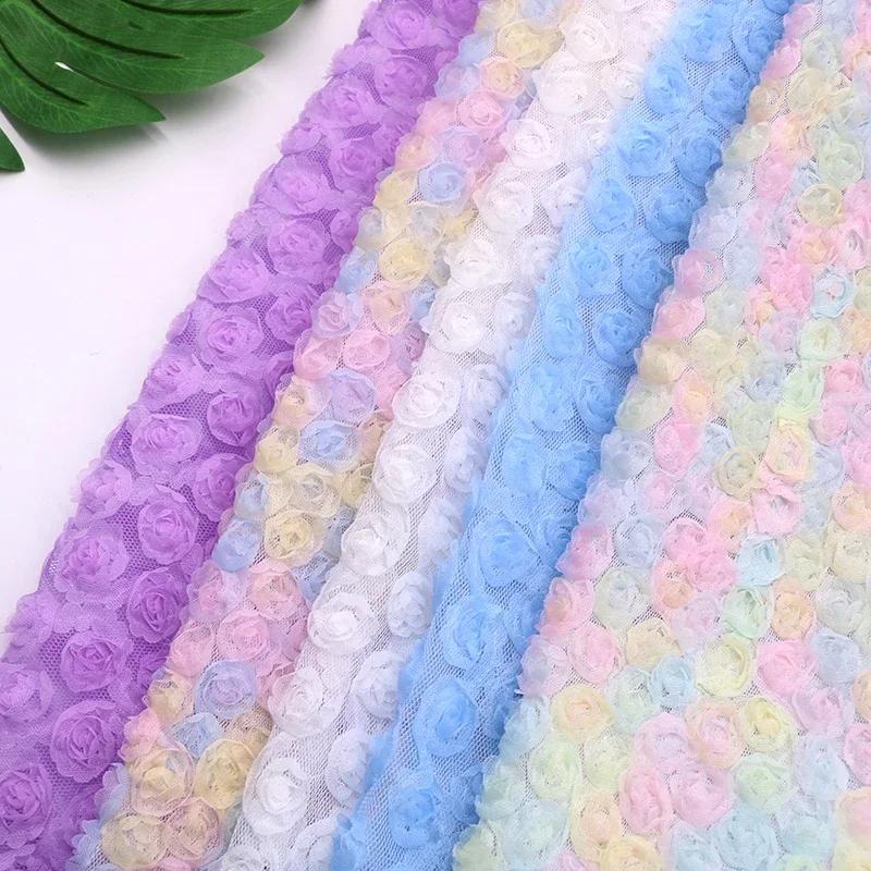 1Yard Three-Dimensional Rose Petal Embroidery Fabric 130cm Width DIY Costume Dress Birthday Party Decrotation Embroidery Fabric