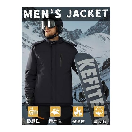 [KEFITEVD] Мужская одежда для холодной погоды, Горная парка, Флисовая подкладка, Одежда для сноуборда, Рабочая одежда, Для зимы, Черный JP 2XL