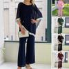 2 Pcs/Set Women Top Pants Set Dolman Sleeves Irregular Sequin Hem O Neck Blouse Solid Color Wide Leg Trousers Daily Loose Outfit