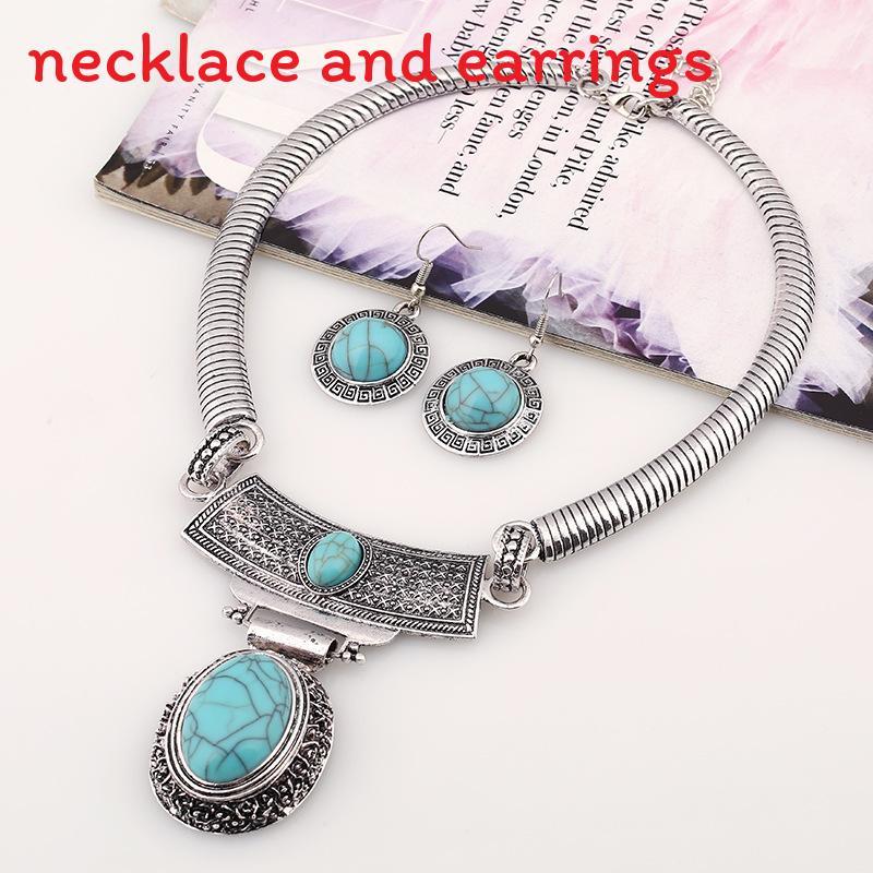 Этнический стиль, имитация драгоценных камней, женский набор из колье и серег, для мужчин и женщин
