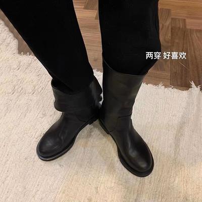 Версия из овчины~ короткие ботинки с разрезом сзади, откидные полусапоги, ретро кожаные универсальные кожаные ботинки на плоской подошве, ботинки Мартин