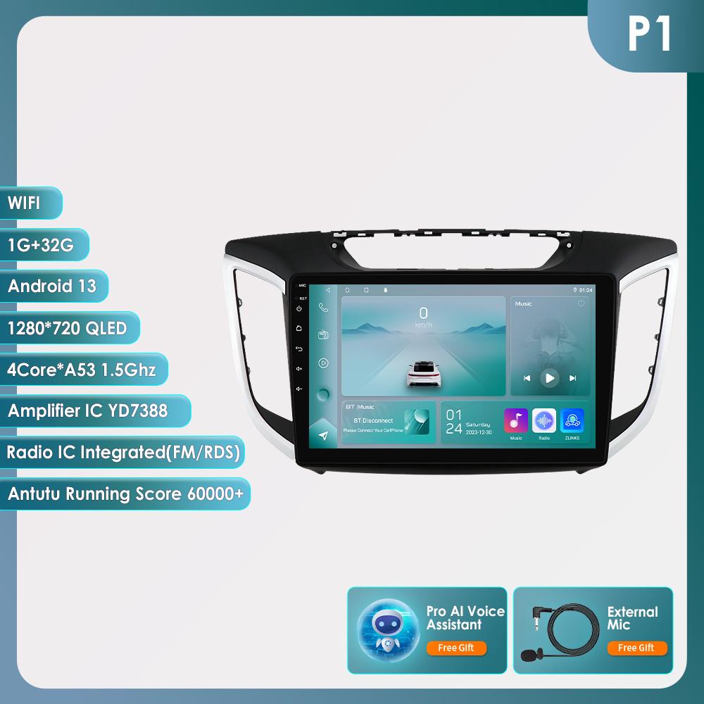 Hizpo 8 + 128 Android 12 Автомобильная магнитола для Hyundai Creta IX25 2015 2016 2017 2018 2019 Мультимедийный видеоплеер Навигация GPS 2din Carplay 4G SWC Головное устройство