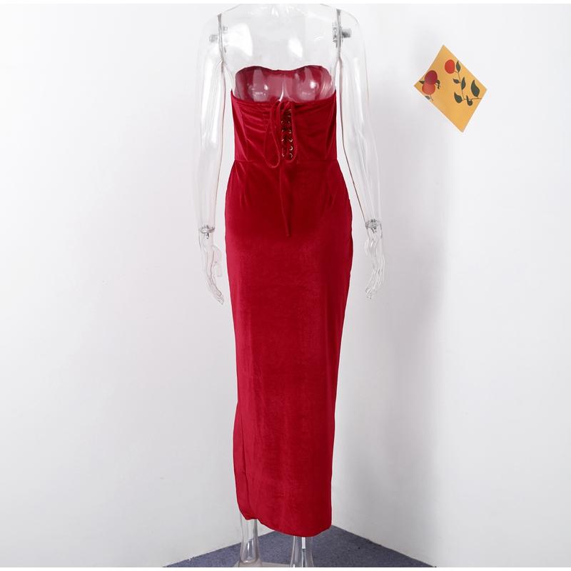 Sexy Velvet Dress Women 2025 Strapless Lace Up Slim Front Split Hip Package Dresses Female Spring Summer Fashion Elegant Lady Dresses