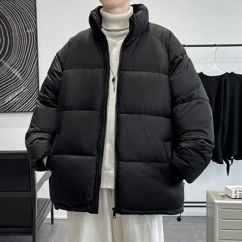 Men's Winter New Men's Korean Style Versatile Stand-up Collar Trendy Thickened and Warm Couple Internet Celebrity Same Style Solid Color Jacket