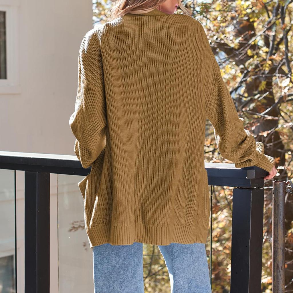 Женский кардиган, вязаный свитер, открытый спереди, повседневный, с длинным рукавом, легкие кардиганы с карманами