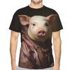 Men Summer Fun Cute Animal Pig Print 3d Printed T-Shirt Fashion Funny Personality Plus Size Loose Round Neck Short Sleeve Top