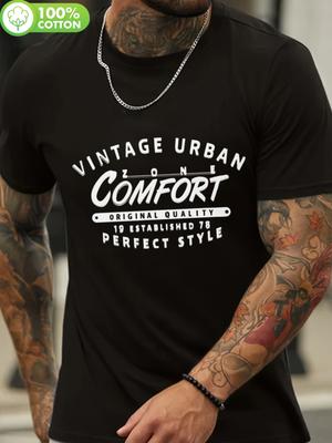 1 шт. Винтажная повседневная футболка Urban Comfort - 100% трикотажный полиэстер