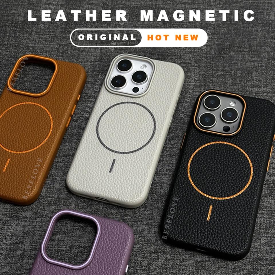 Кожаный магнитный чехол для телефона для iPhone 15 14 13 12 11 16 Pro Max Plus SE XR X XS MAX для беспроводной зарядки MagSafe, защитная крышка