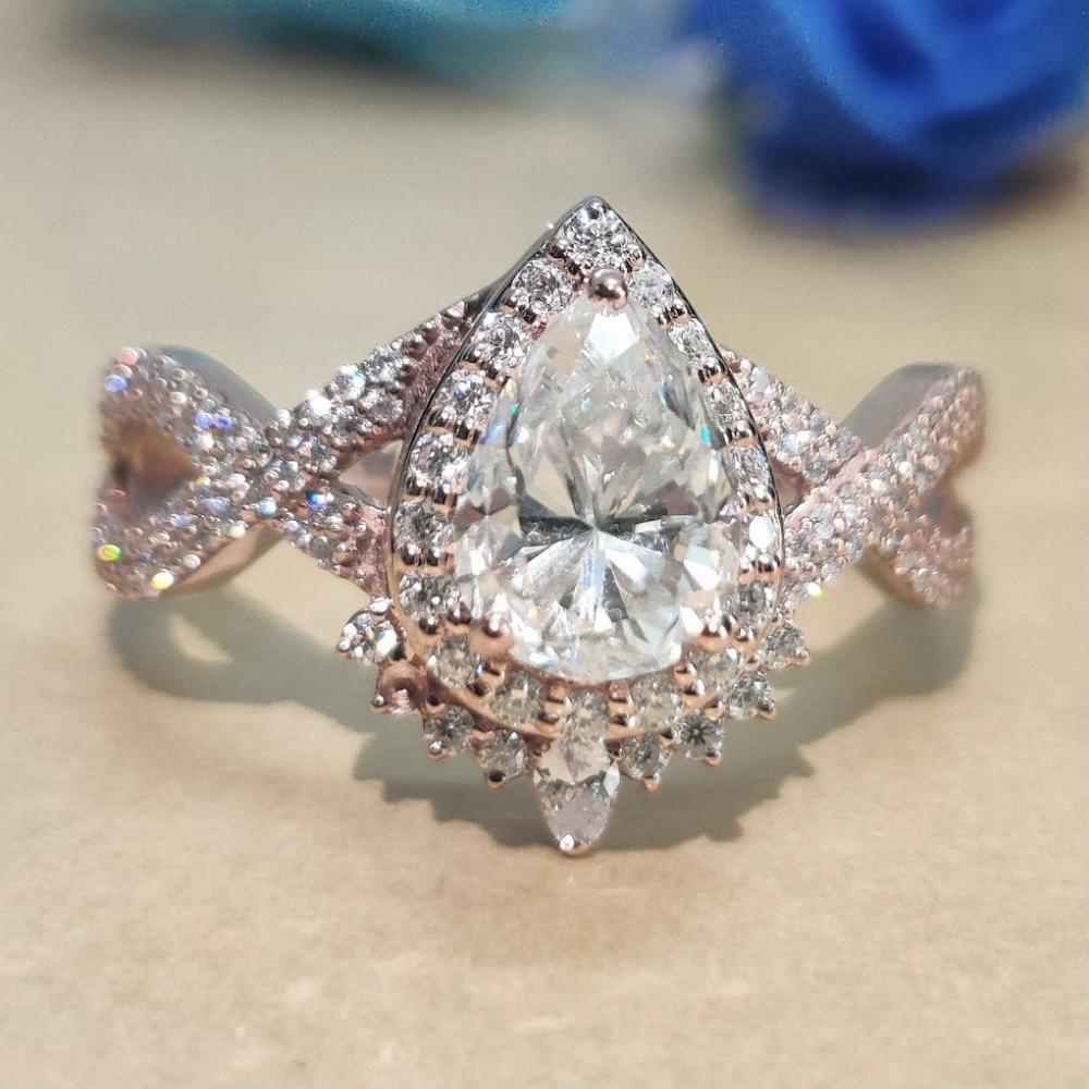 New Crown Water Drop Pear-shaped Zircon Ring, Platinum-plated Zircon Horse Eye Engagement Ring