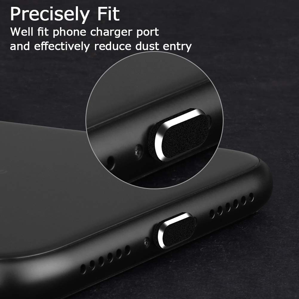 2Pcs Metal Charging Port Dust Plugs Compatible with iPhone Series, Lightning Port Cover Protector with Holder for iPad AirPods