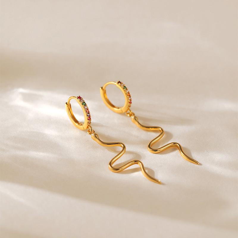 Серьги-клипсы из меди с покрытием 18 карат, модные, с элементом животного в форме змеи, для женщин