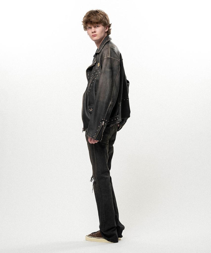 KAMIYA Distressed Slim Bootcut Denim Pants - Black