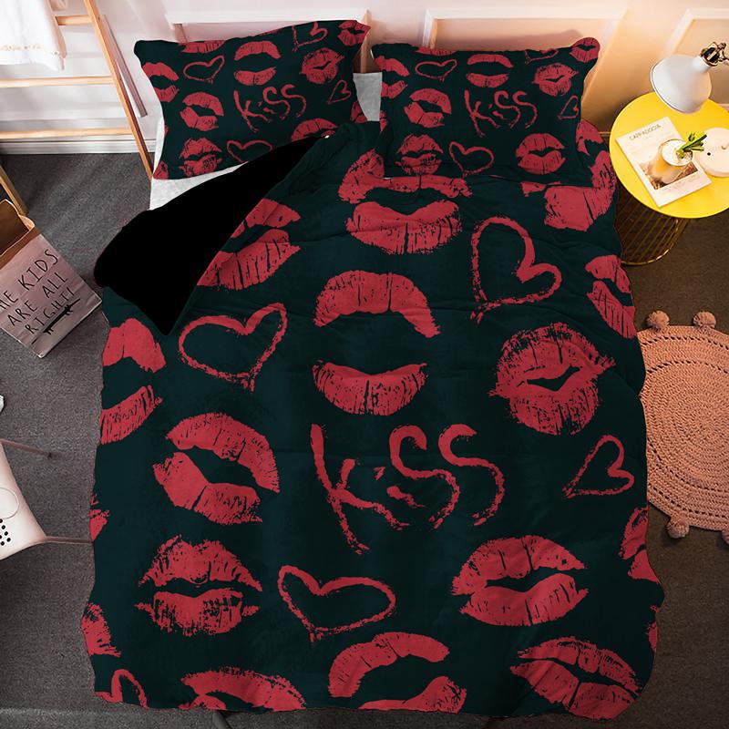 Kiss Sexy Lips King Queen Duvet Cover Red Mouth Bedding Set For Girl Modern Fashion Quilt Cover 2/3pcs Polyester Comforter Cover