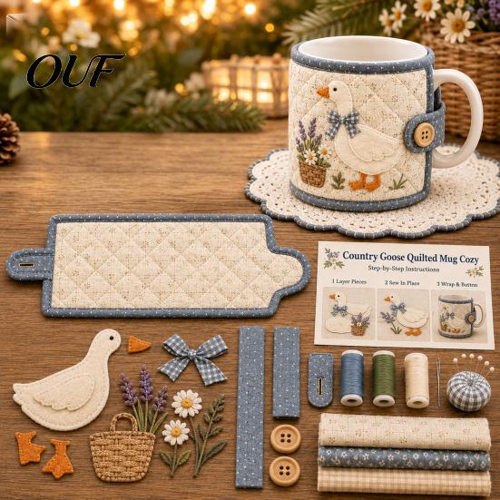 Festive Mug Wrap Materials Farmhouse Friends Cozy Sewing Kit, DIY Animal Cup Sleeve Craft, Handmade Christmas Decorations Project with Patterns,