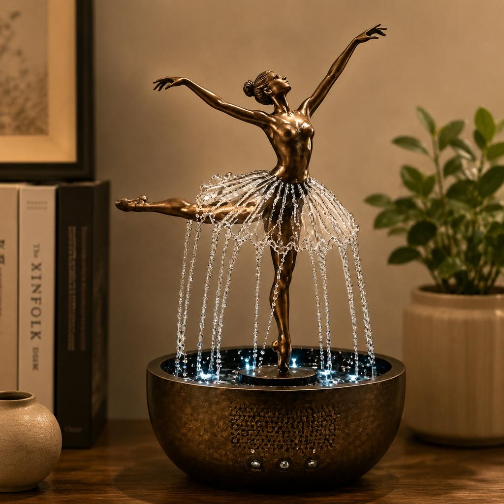 1pc Ballerina Water Fountain Resin Craft Decor for Office Desk Living Room Indoor Waterfall Silent Pump Home Ornament