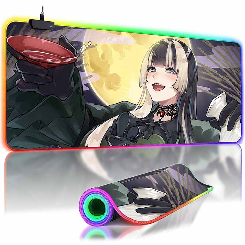 RGB Backlit Kawii Virtual Idol Anime Mouse Pad Cute Anime Grils Lager Gamer J_Juufuutei R_Raden Mouse Mat Non-Slip Keyboard Mat