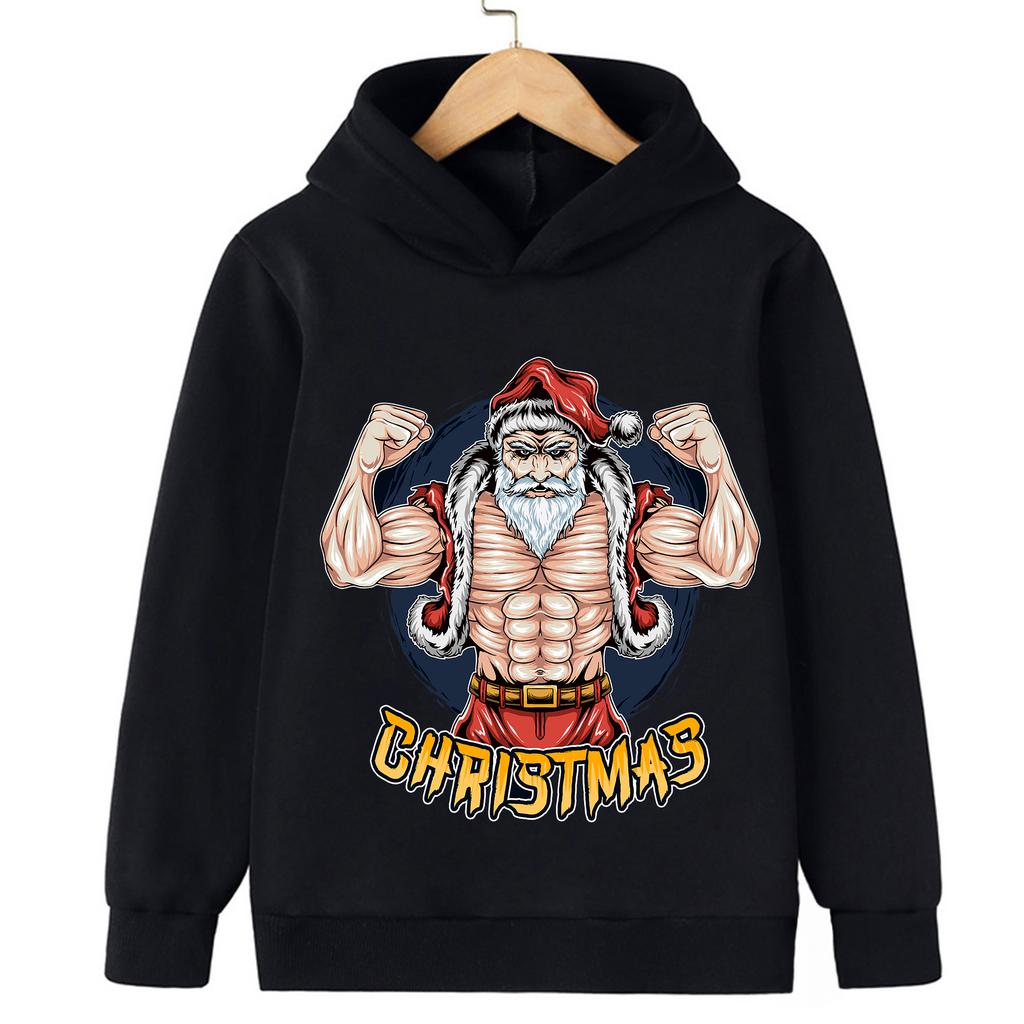 Рождественский свитшот 2026 Прочный Смешной Санта Клаус Детский свитшот Худи для мальчиков и девочек Спортивный топ Счастливого Рождества
