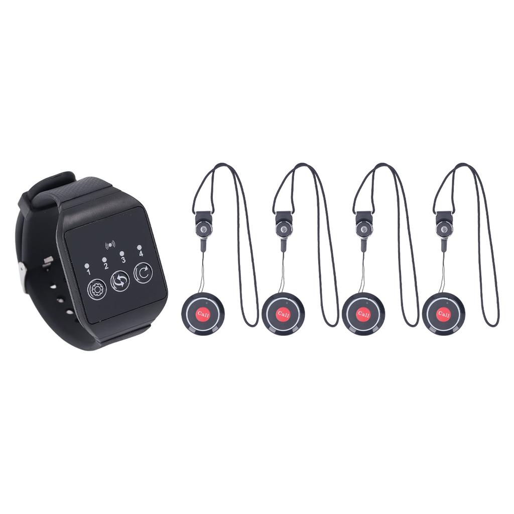 Wireless Restaurant Service Calling System 1 Watch and 4 Button Pagers Waterproof Restaurant Pager