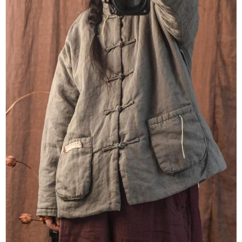 Женские винтажные теплые парки со стойкой, пальто на пуговицах рами, осенне-зимние парки с длинными рукавами и карманами, парки в китайском стиле