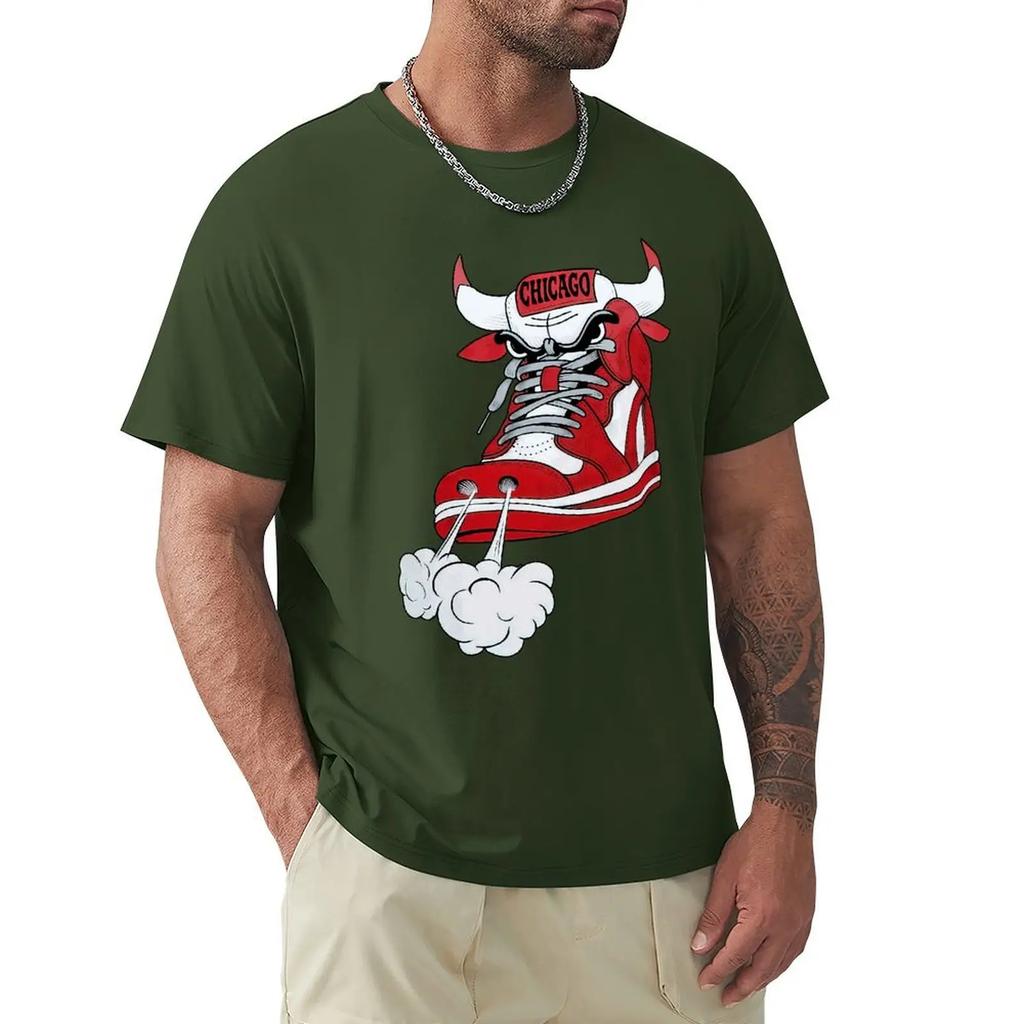 Футболка Chicago Shoe Bull Red White Hip Hop Longline Футболка Harajuku с коротким рукавом Футболка с графикой из 100% хлопка