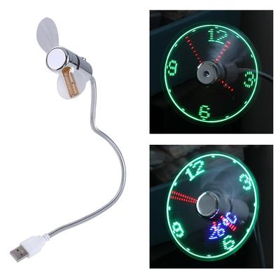 Time Temperature Display LED Clock Fan Flexible Gooseneck USB Clock Fan PC Notebook