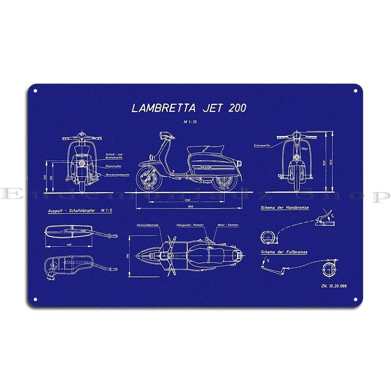 Мод Lambretta Jet 200 Мотороллер Металлическая табличка Винтажный плакат Дизайн плакатов Дизайн плакатов Жестяная табличка Плакат