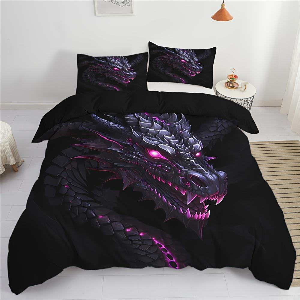 2/3Pcs 3D Dragon Printed Down Duvet Cover Set, Ancient Wild Animal Dragon Pattern Bedding Set, Suitable For Bedroom