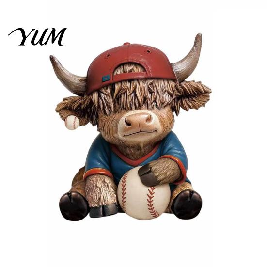 Baseball Team Souvenirs 2Pcs Bull Figurines, Creative Resin Animal Statue for Desk Shelf, Sports Room Decoration Home Office Decor, Unique Gift