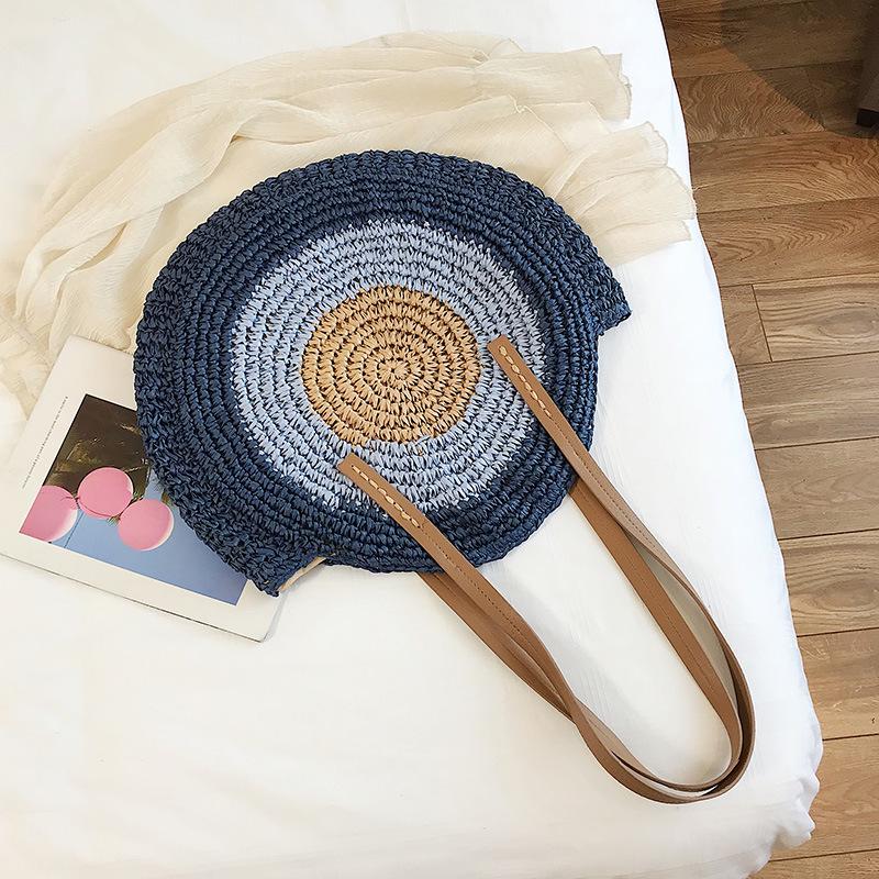 Round Women Handbag Handmade Shoulder Bag Bohemian Summer Beach Bags Woven Straw Bag Large Capacity Female Travel Tote