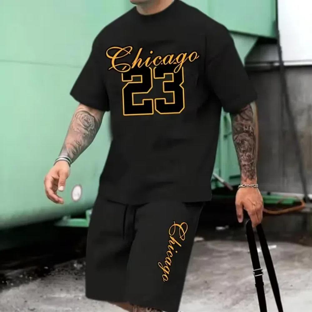 Комплект из 2 предметов для мужчин, повседневная футболка с коротким рукавом и шорты на шнурке, летний комплект мужской одежды для отдыха, отпуска, тренировок