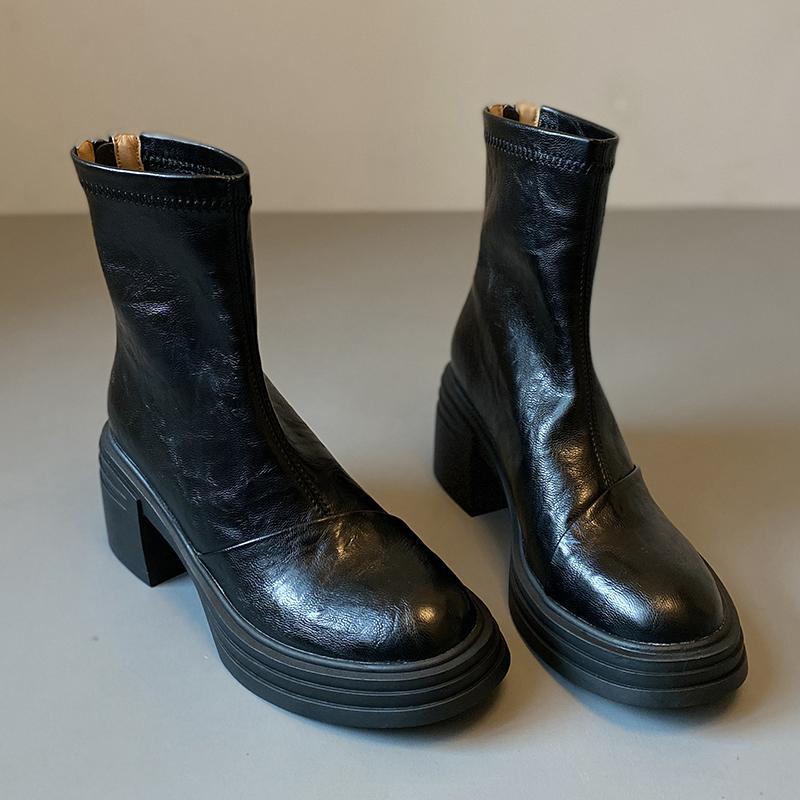 Designer Women Stretch Modern Ankle Boots Fashion Thick Heel Shoes Concise Short Botas De Mujer