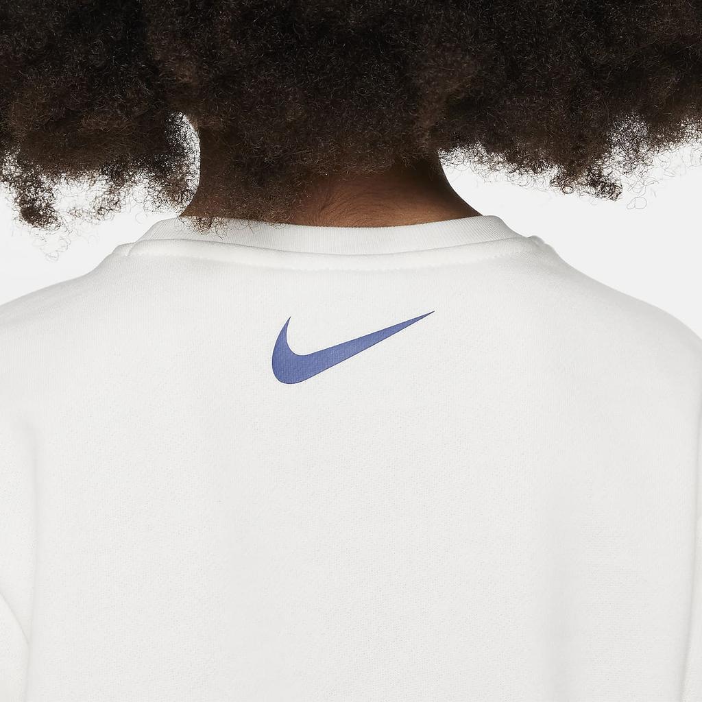Nike Свитшот с принтом логотипа, круглый вырез, повседневный флис, детские топы, белый DQ3860-133