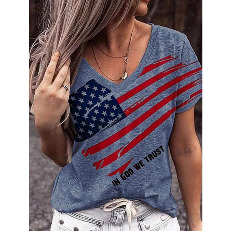 Trendy Women's V-neck T-shirt Summer Casual Short Sleeve Tops Versatile Striped Style Patterns Large Size Loose Women's Clothing