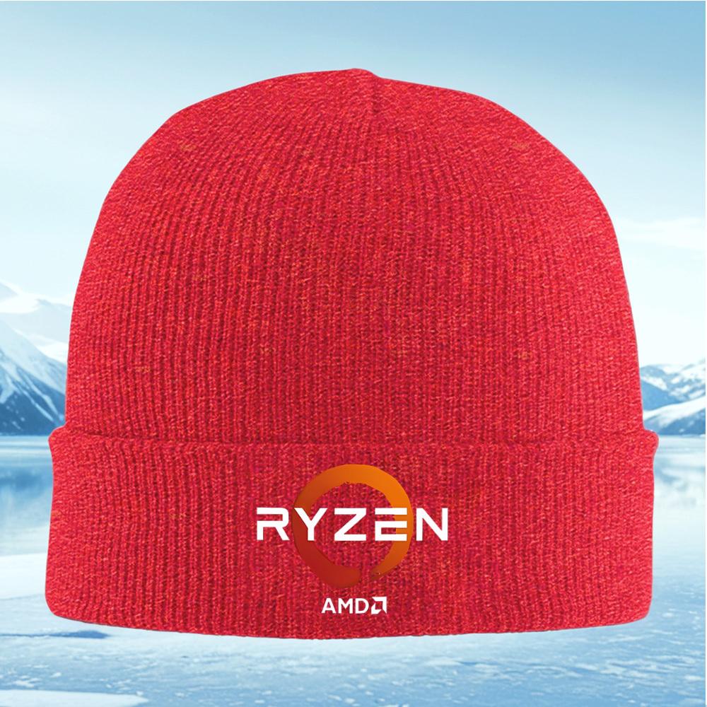 Логотип RYZEN оранжевый круг черный фон AMD Мужская Женская Унисекс Вязаная Шапка Бини Шапка-колпак Зимняя Теплая Рождественский Наряд