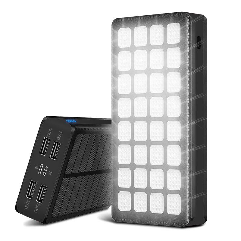 Внешний Power Bank на солнечной энергии 30000 мАч с фонарем для кемпинга, 4 USB, двойной вход.